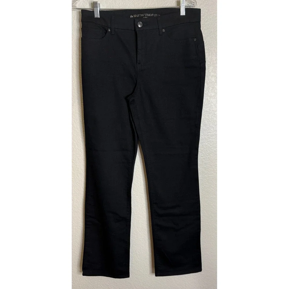 Chicos 0 US 4 Regular Straight Leg Pants Black SO Lifting Mid Rise Stretch Denim